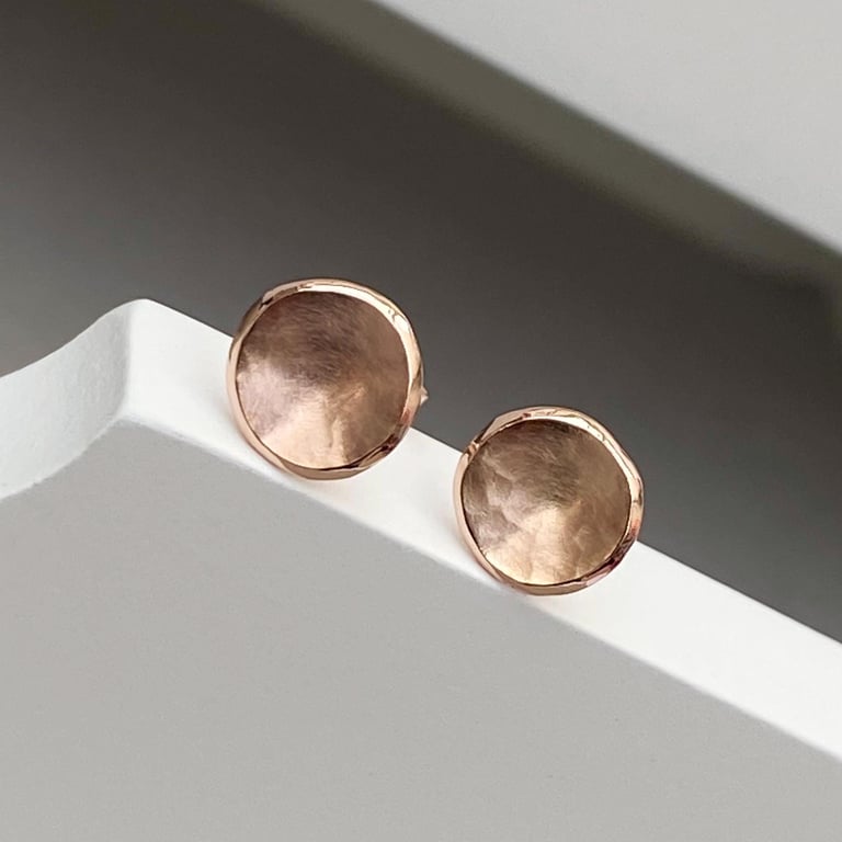 Handmade 9ct rose gold 7mm disc petal stud earrings 