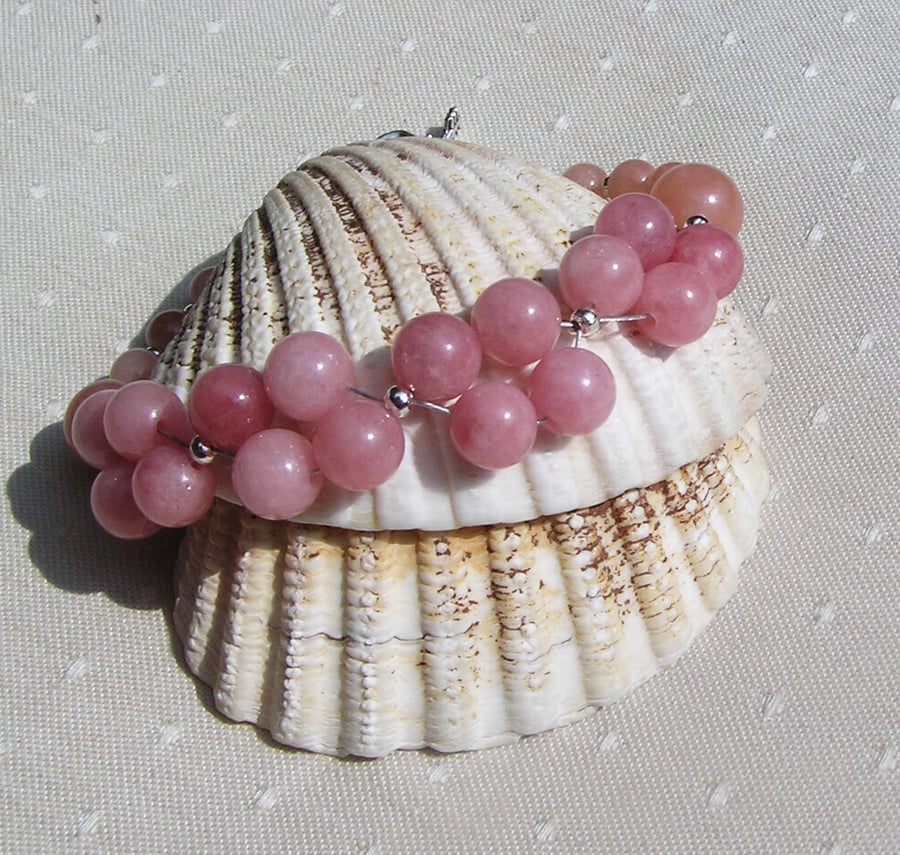 Pink Chalcedony Gemstone Beaded Bracelet "Cherish"