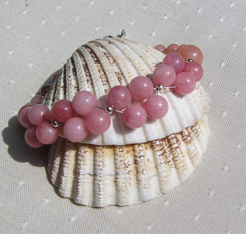 Pink Chalcedony Gemstone Beaded Bracelet "Cherish"