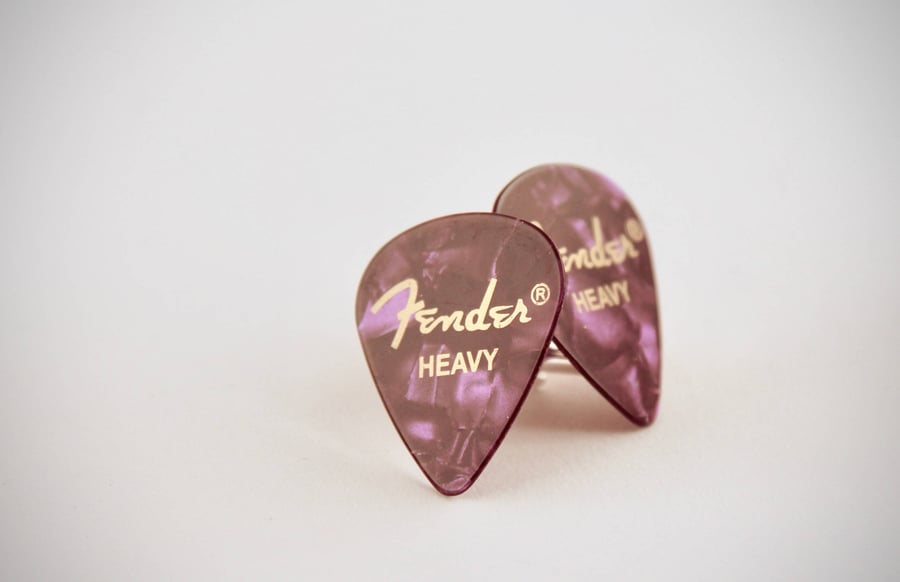 Purple marble effect Fender Plectrum Silver Plated Cufflinks.