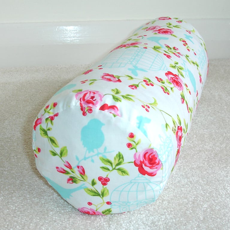 Bolster Pillow Cover 6x16 Birds Butterflies Round Cylinder Pink Turquoise