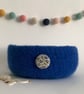 SALE...FELTED 'FUSSPOT' BOWL, desk tidy .Cobalt (with Liberty fabric button). - Image 1