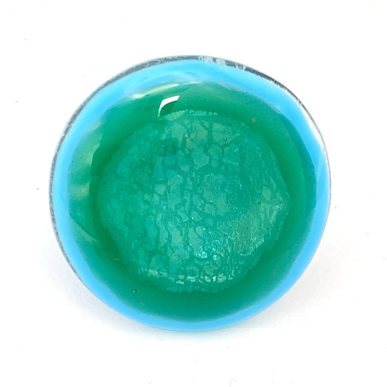 Fused Glass Green Blue Iridescent Brooch
