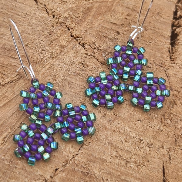 Purple and blue celtic spiral inspired beaded earrings