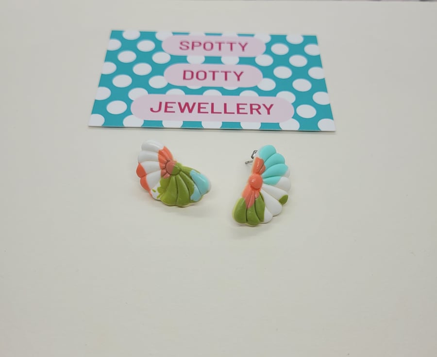 Pastel Polymer Clay Half Flower Stud Earrings 