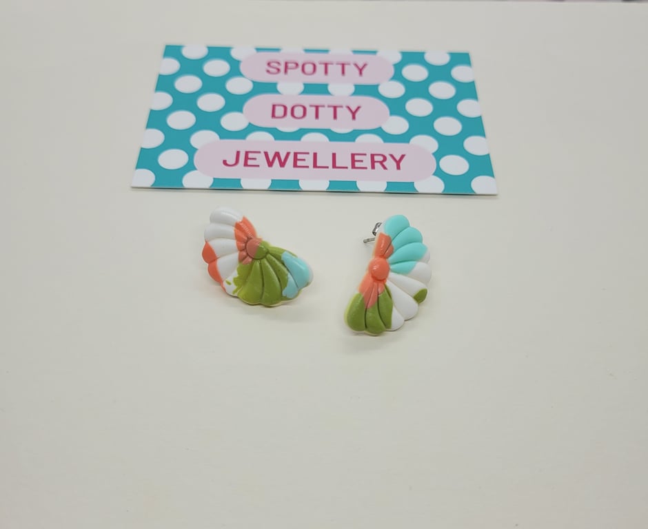 Pastel Polymer Clay Half Flower Stud Earrings 