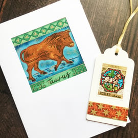 Taurus card, handmade card, card for taurean, taurus bull, zodiac taurus