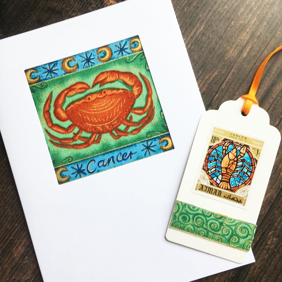 Cancer card, zodiac cancer, handmade card, cancer the crab, crab card