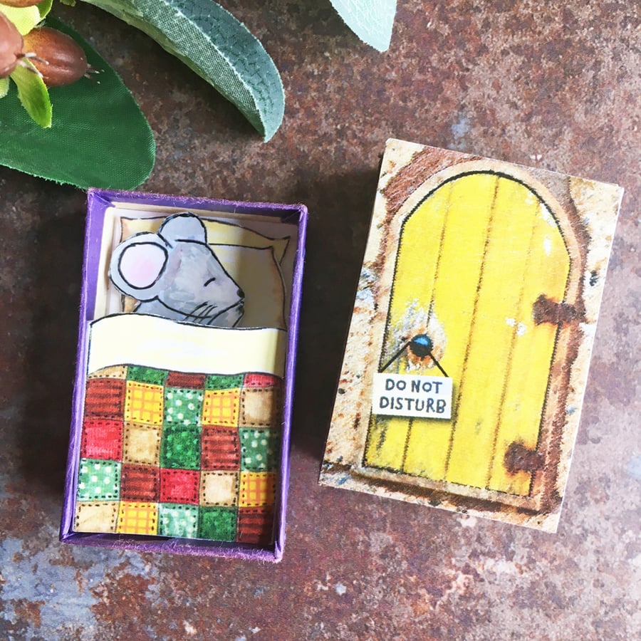 Matchbox art. Sleeping mouse.