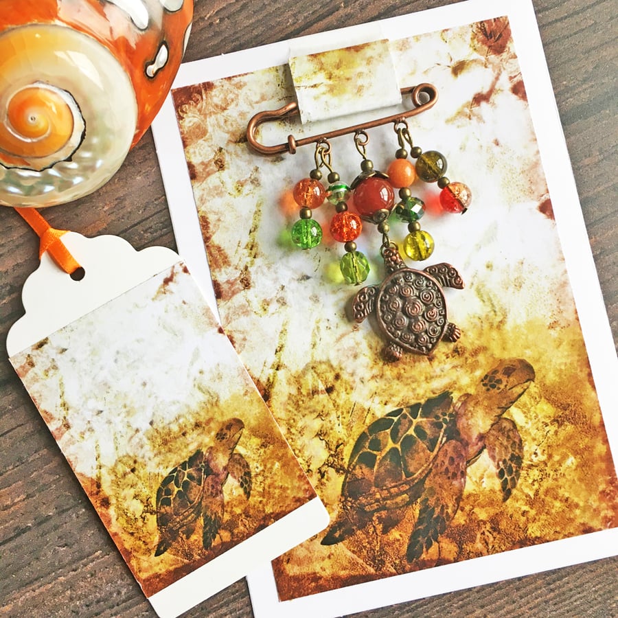 Embellished kilt pin, beaded kilt pin, turtle brooch, turtle charm