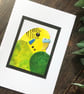 Handmade budgie card, green budgerigar, card for budgie lover