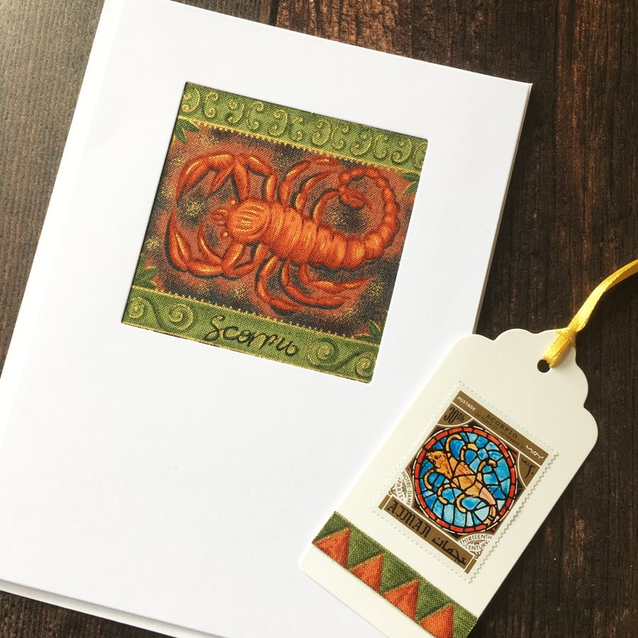 Scorpio card. Handmade card and gift tag.