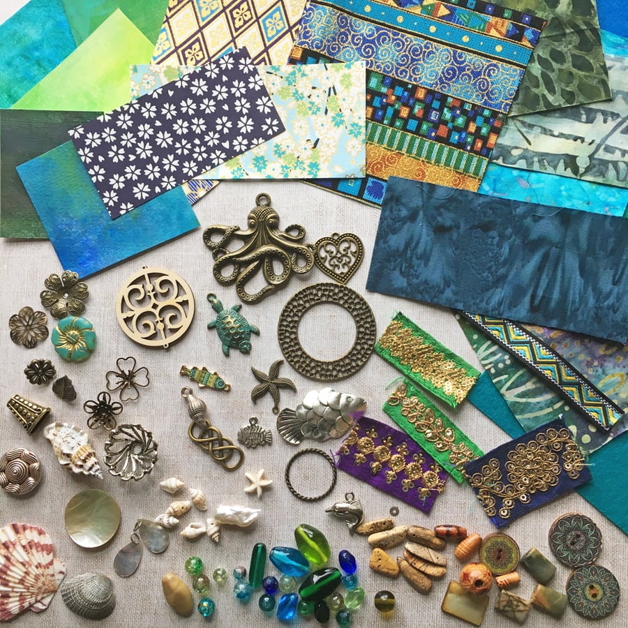 Craft stash, mixed media kit, craft bundle, craft kit, craft supplies, ephemera