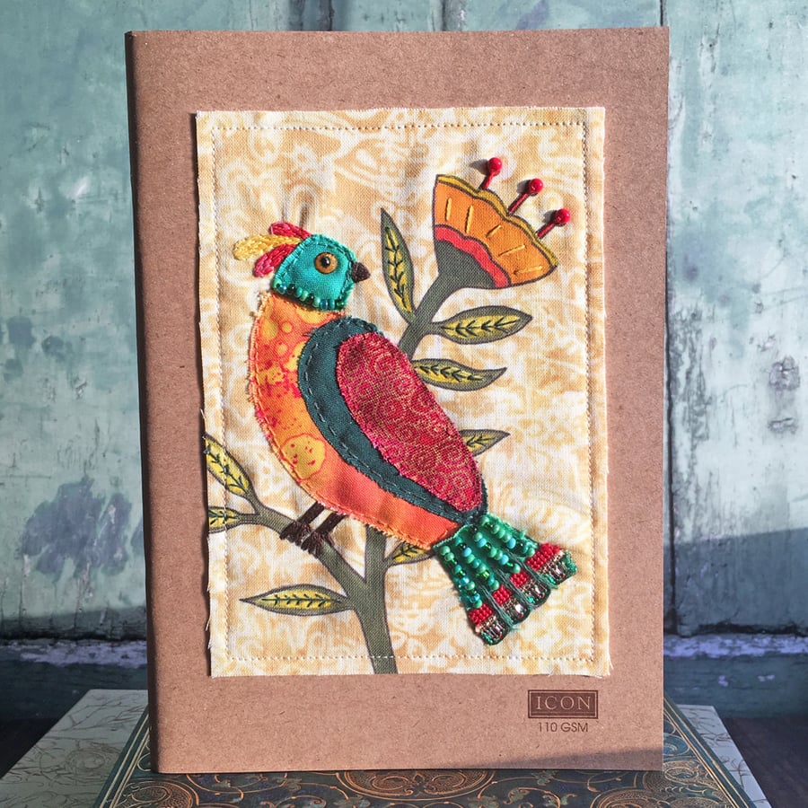Decorated A5 sketchbook, pretty notebook, gift for artist, folk bird