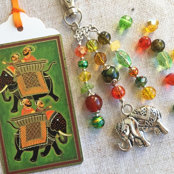 Elephant bag charm, indian elephant, semi-precious beads gift for elephant lover