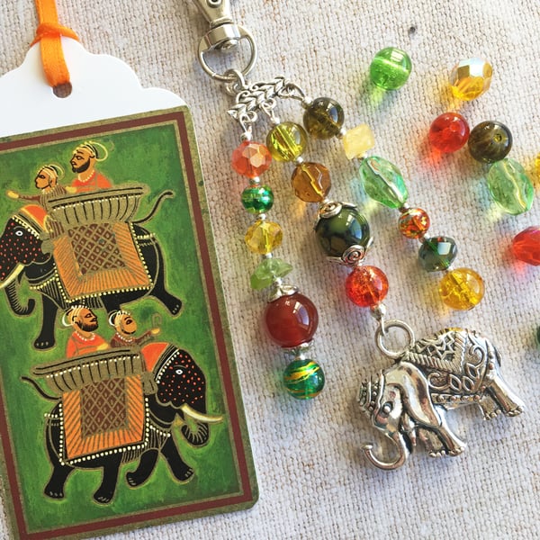 Elephant bag charm, indian elephant, semi-precious beads gift for elephant lover