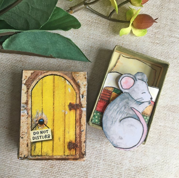 Matchbox art of mouse asleep. Gift for mouse lo... Folksy