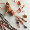 Wooden bird, carved bird, hanging bird decoration, beaded dangler, quirky bird.