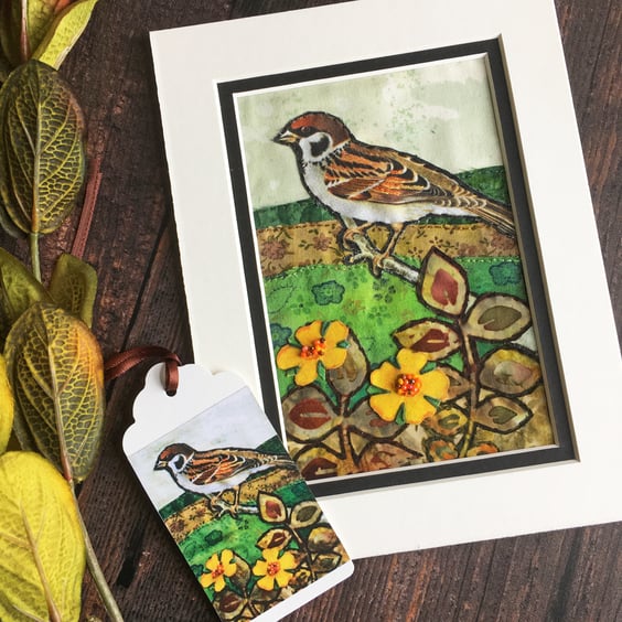 Tree Sparrow, textile art, fabric bird, gift for bird lover, bird art, sparrow