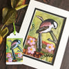 Long-tailed tit, textile art, fabric art, gift for bird lover, bird art,