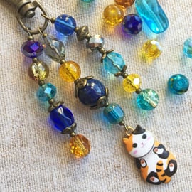 Cat bag charm, cat gift, bag charm, gift for cat lover, Lapis lazuli