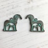 Two Mykonos Mare and Foal charms, verdigris, horse lover, Greek horse, 