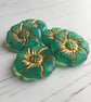 Large Czech pressed glass flower beads 22mm, teal hibiscus beads