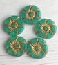 Large Czech pressed glass flower beads 22mm, teal hibiscus beads