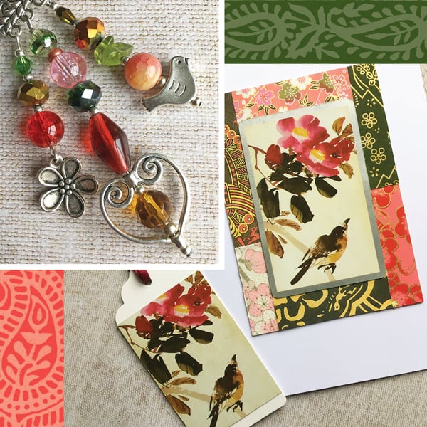 Pretty bag charm, matching card and tag - quirky gift bundle for nature lover