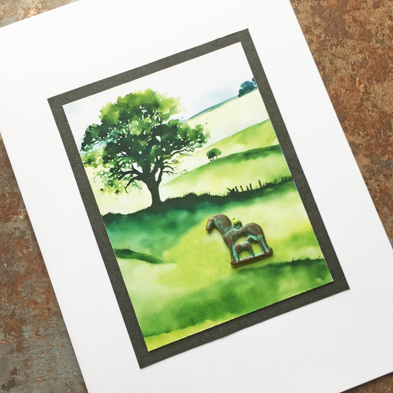 Greek horse charm, card and gift for horse lover, Mare and foal charm