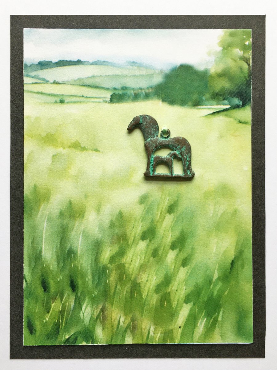 Gift and card for horse lover, horse charm, Mare and foal charm