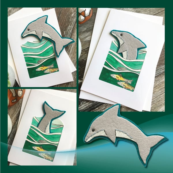 ON SALE: Dolphin card, leaping dolphin, handmade card, dolphin lover