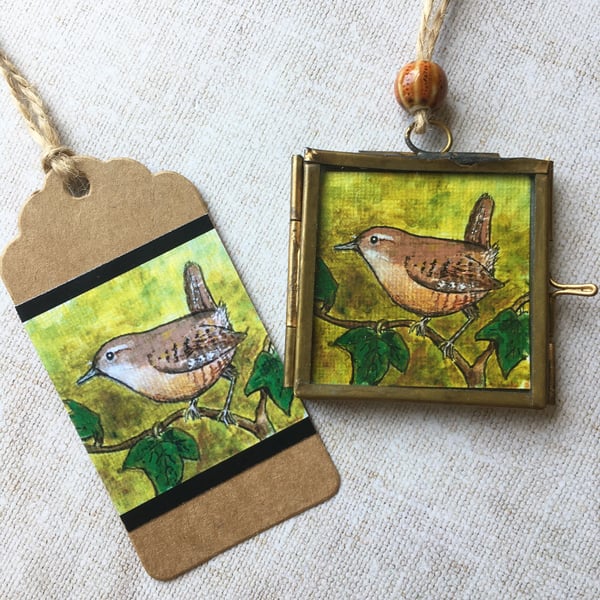 Tiny wren painting, gift for bird lover, wren lover, hanging decoration