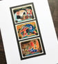 Handmade card, adventures of Baron Munchausen, postage stamps