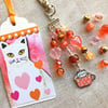 Cat bag charm. White cat in a cup, cat charm, cat bag charm, gift for cat lover