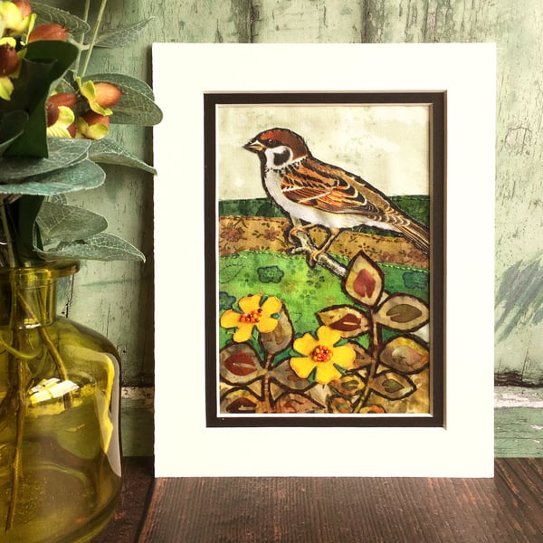 Tree Sparrow, textile art, fabric bird, gift for bird lover, bird art, sparrow
