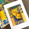 Cat card, blank handmade card for cat lover, card to frame