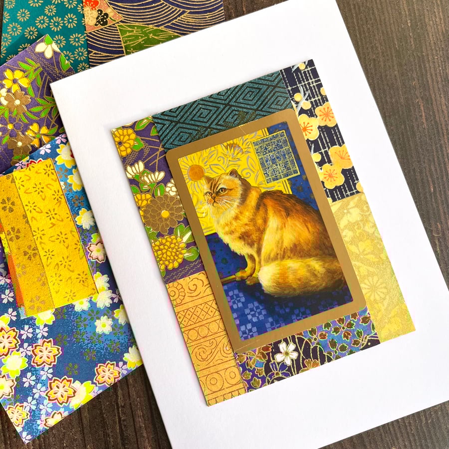 Cat card, blank handmade card for cat lover, card to frame