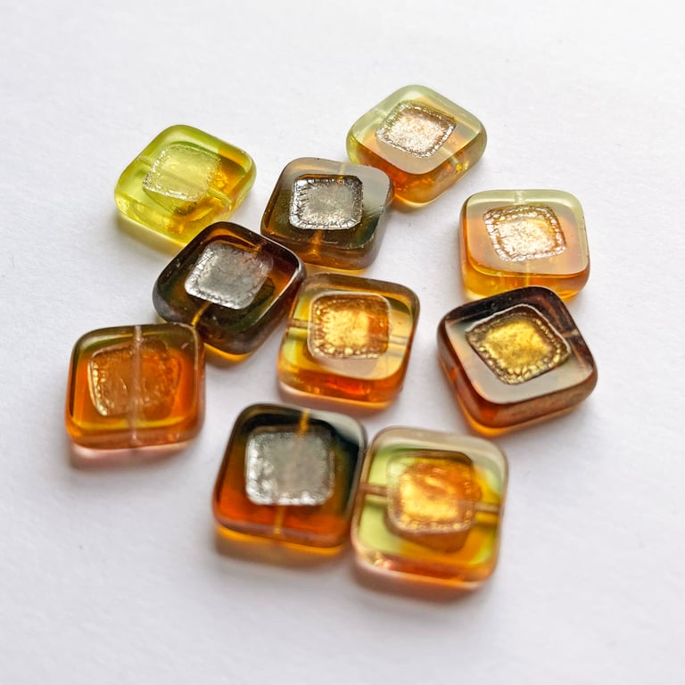Czech glass, pressed, table cut 14mm square beads