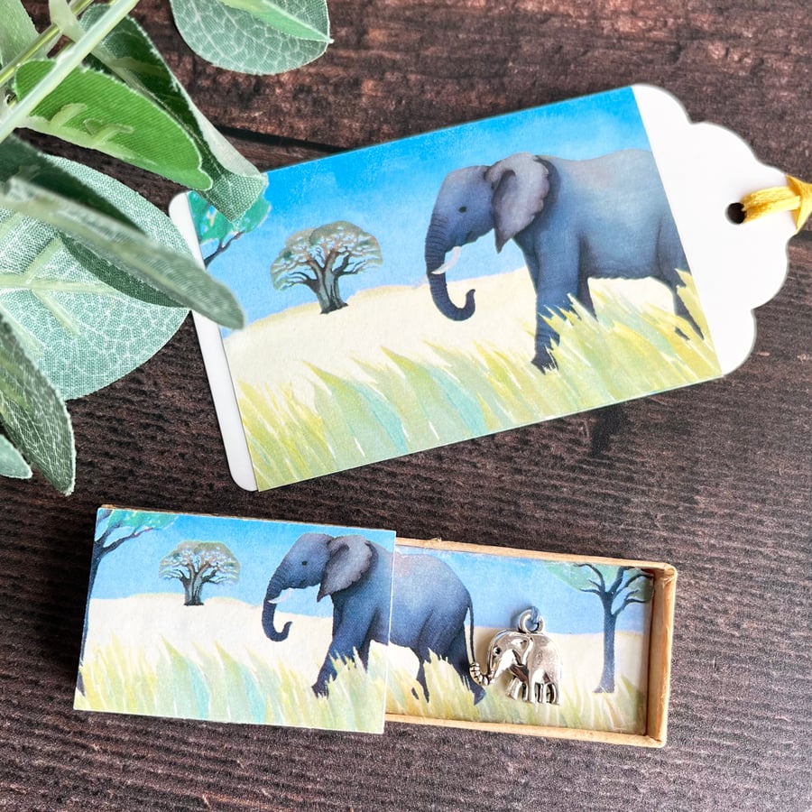 Gift for elephant lover, tiny elephant charm, upcycled vintage matchbox