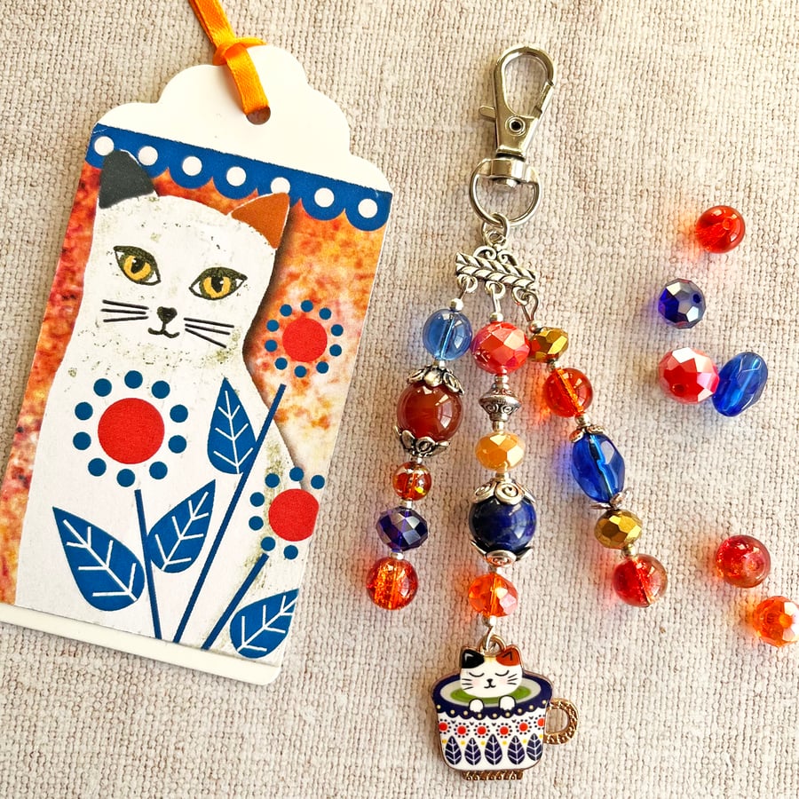 Cat bag charm, cat charm, white cat, cat gift, cat lover