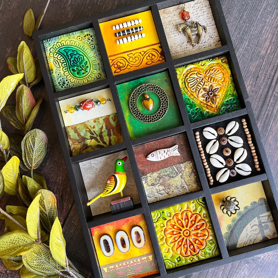 ON SALE: Mixed media, assemblage art, boho home decor, quirky gift