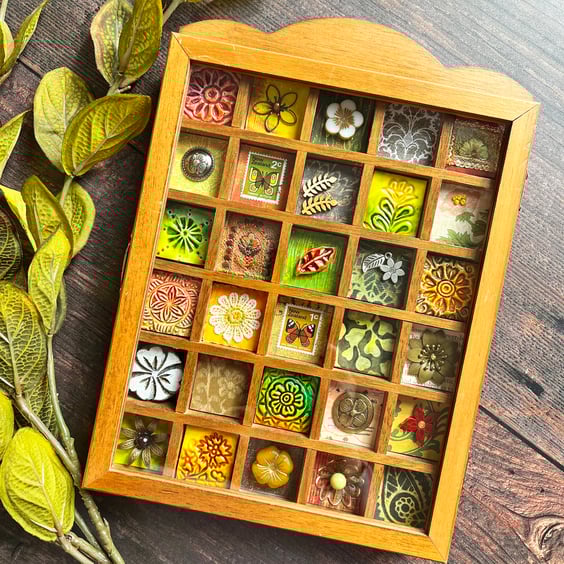 ON SALE: 'The flower box' mixed media assemblage, upcycled thimble rack,