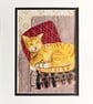 'The chair thief' textile art, gift for cat lover, tabby cat