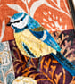 Textile bird picture, gift for bird lover, blue tit art, hand stitched