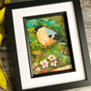 ON SALE: Bullfinch and blossom mixed media painting, gift for bird lover