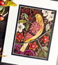 Hand sewn textile picture of folk bird and flowers - gift for bird lover - Image 2