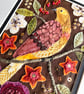 Hand sewn textile picture of folk bird and flowers - gift for bird lover - Image 4
