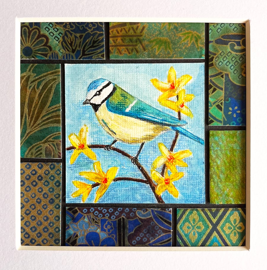 Painting of blue tit, bird artwork, gift for bird lover, original art