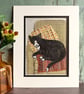 Hand sewn textile art cat picture - gift for cat lover, tuxedo cat - Image 5
